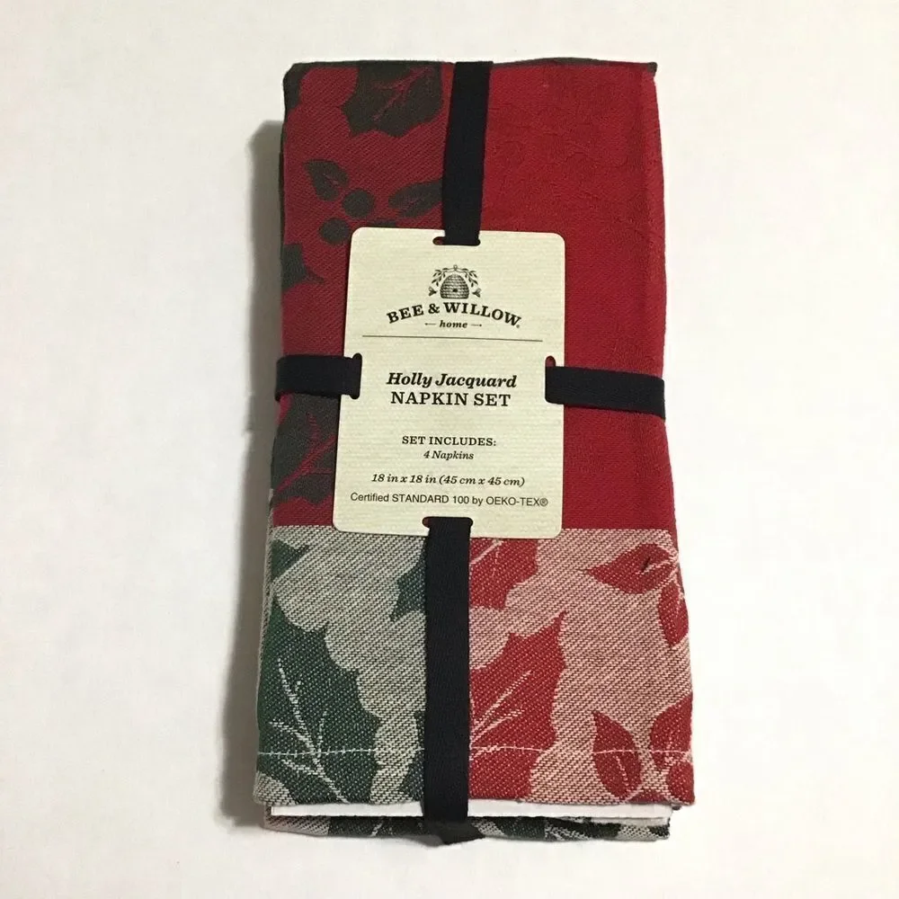 Bee &‎ Willow Holly Jacquard Napkin Set 18x18 BB& B New